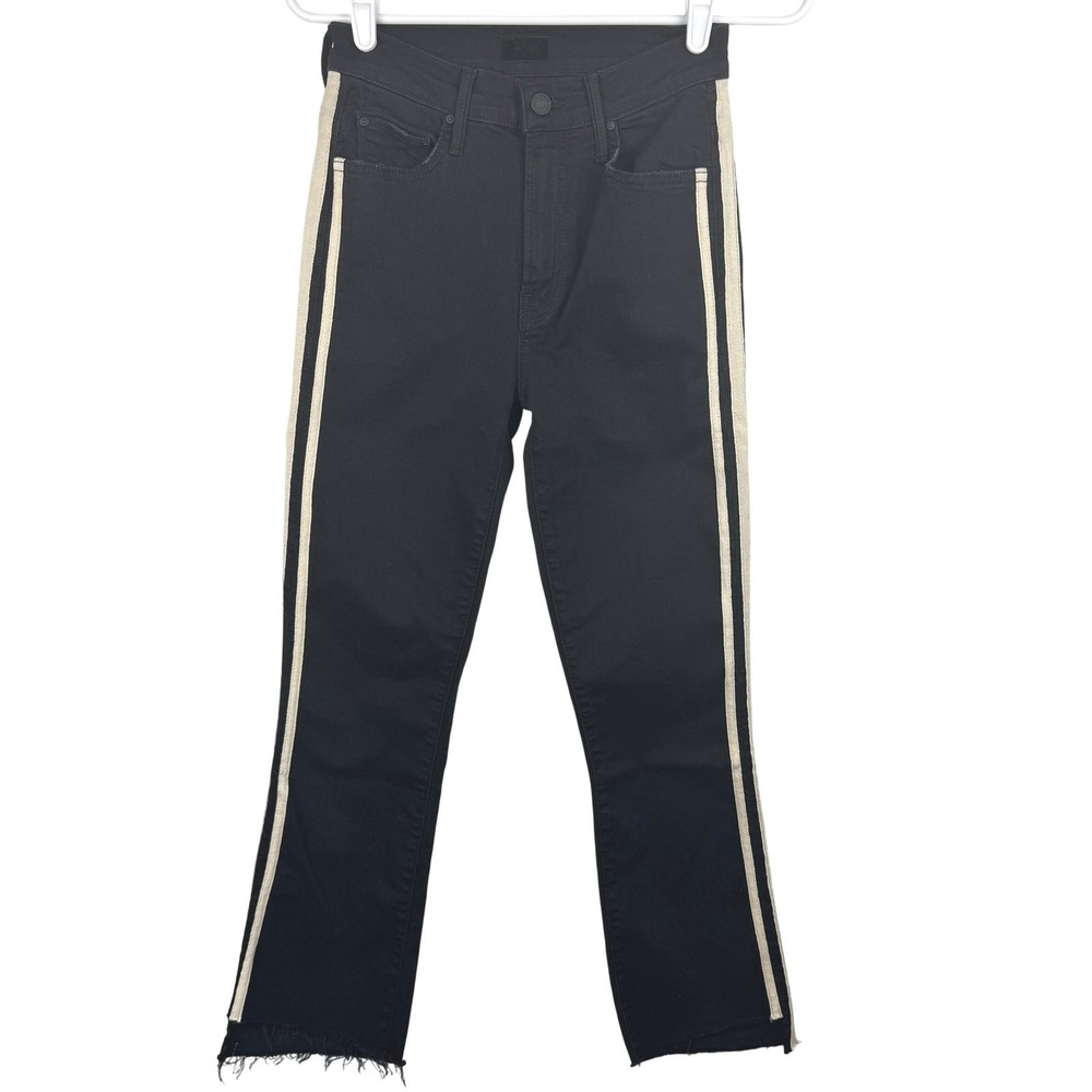 MOTHER Women's The‎ Insider Crop Step Fray Jeans Black Racer Stripe Denim 25